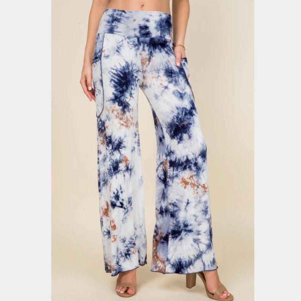 Simplicitie Palazzo Pants - Navy Tie Dye (With Pockets)
